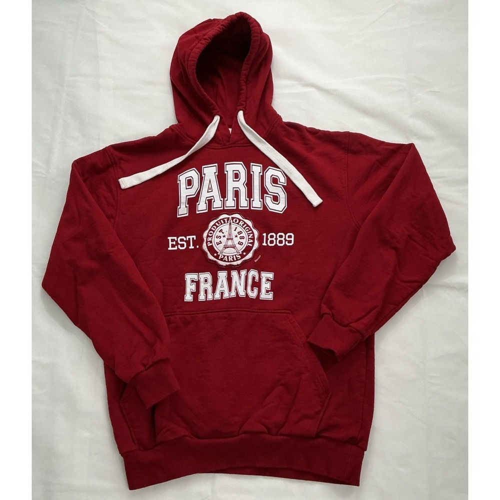 Air de Paris France Hoodie Mens Large Red Graphic Hooded Fleece Sweatshirt L